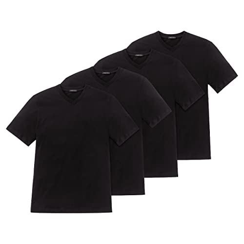 Schiesser Herren American T-Shirt V-Ausschnitt - 008151-4er Spar-Pack (6/L, Schwarz) von Schiesser