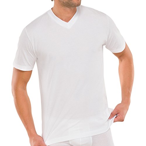 Schiesser Herren American T-Shirt V-Ausschnitt - 008151-4er Spar-Pack (6/L, Weiß) von Schiesser