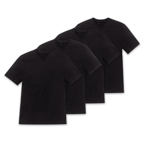 Schiesser Herren American T-Shirt V-Ausschnitt - 008151-4er Spar-Pack (L (Gr.6), 4 X Schwarz) von Schiesser