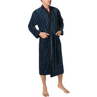 Schiesser Herren Bademantel blau Velours gestreift von Schiesser