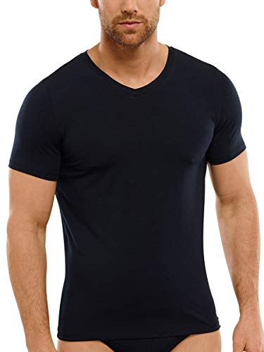 Schiesser Herren Shirt Kurzarm 1/2 Unterhemd Long Life Soft V-Neck - 149043, Größe Herren:4, Farbe:Blauschwarz von Schiesser