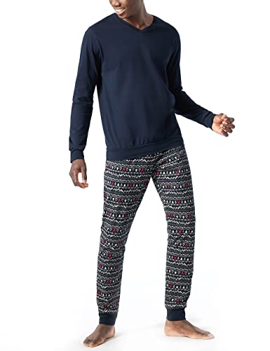 Schiesser Herren Long Life Soft Schlafanzug lang Rundhals Pyjamaset, Blau (Dunkles Blau), 50 von Schiesser