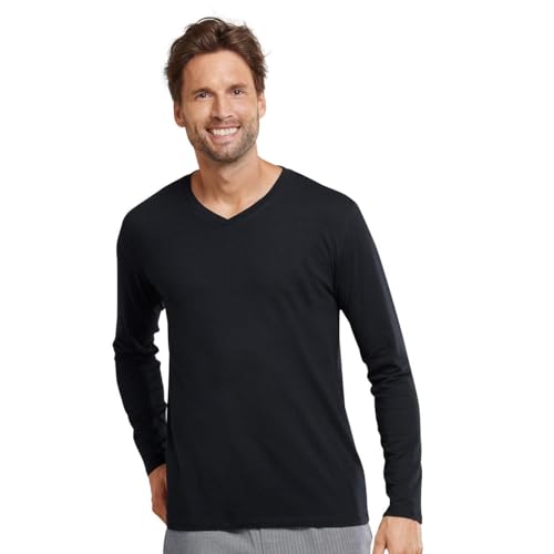 Schiesser Herren Schlafshirt Langarm V-ausschnitt - Mix + Relax Schlafanzugoberteil, Schwarz_163846, 52 EU von Schiesser