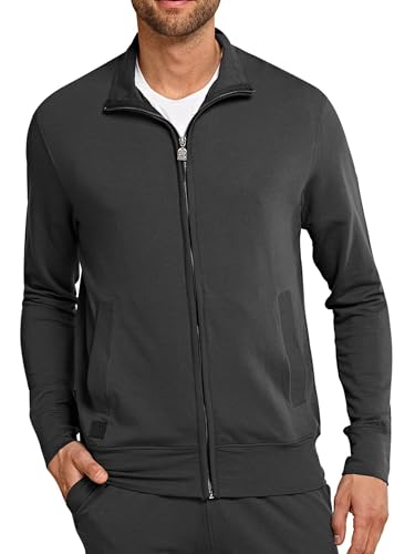 Schiesser Herren Mix&Relax Sweatjacke mit Stehkragen Schlafanzugoberteil, Grau (dunkelgrau 205), 52 von Schiesser