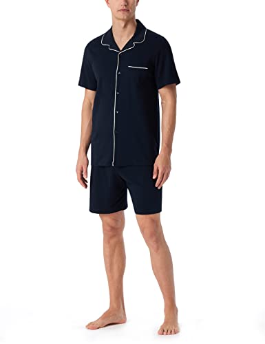 Schiesser Herren Schlafanzug Kurz Mit Knöpfen Wärmere Baumwolle - Fein Interlock Pyjamaset, Dunkelblau_179297, 52 EU von Schiesser