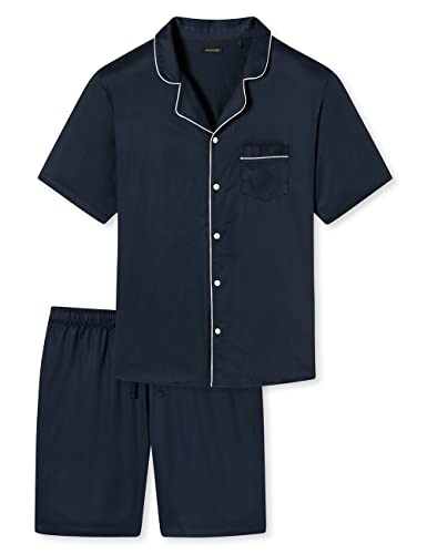 Schiesser Herren Pyjama Kurz Pyjamaset, dunkelblau Piping, 50 von Schiesser