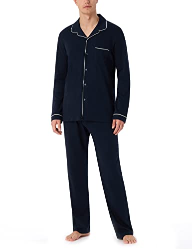 Schiesser Herren Schlafanzug Lang Mit Knöpfen Wärmere Baumwolle - Fein Interlock Pyjamaset, Dunkelblau_179296, 52 EU von Schiesser
