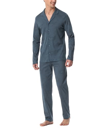 Schiesser Herren Schlafanzug Lang mit Knöpfen Wärmere Baumwolle-Fein Interlock Pyjamaset, Jeansblau_182028, 56 von Schiesser