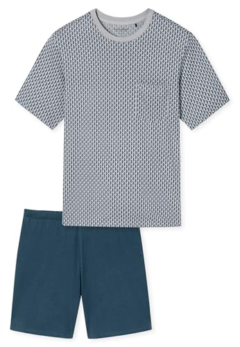 Schiesser Herren Schlafanzug kurz Comfort Essentials Silber Blau Gemustert Brusttasche Rundhals Dunkelblaue Shorts Single Jersey Baumwolle 181155-206 Schiesser Herren Schlafanzug kurz Comfort Essentials Silber Blau Gemustert Brusttasche Rundhals Dunkelblaue Shorts Single Jersey Baumwolle 181155-206 von Schiesser