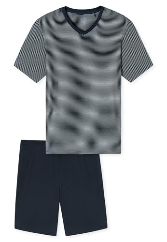 Schiesser Herren Schlafanzug kurz Long Life Soft V-Ausschnitt Streifen Navy Modal Single Jersey langlebig pflegeleicht 181178-815 von Schiesser