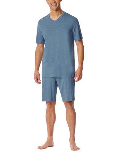 Schiesser Herren Schlafanzug kurz V-Ausschnitt-Modern Nightwear Pyjamaset, blau-Jaspe_182615, 48 von Schiesser