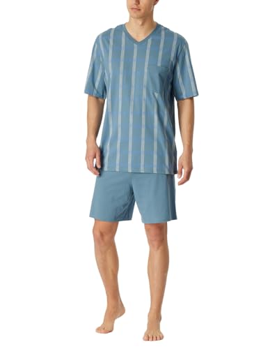 Schiesser Herren Schlafanzug kurz V-Ausschnitt-Nightwear Set Pyjamaset, blaugrau_181161, 54 von Schiesser