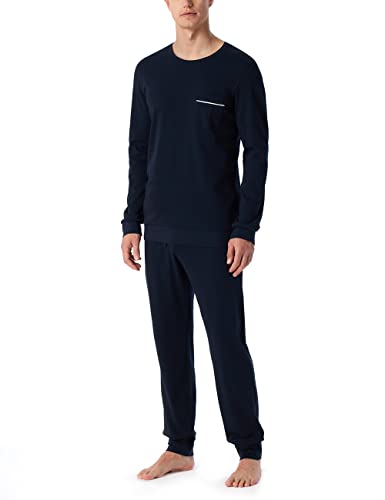 Schiesser Herren Schlafanzug Lang Wärmere Baumwolle - Fein Interlock Pyjamaset, Dunkelblau_179295, 50 EU von Schiesser