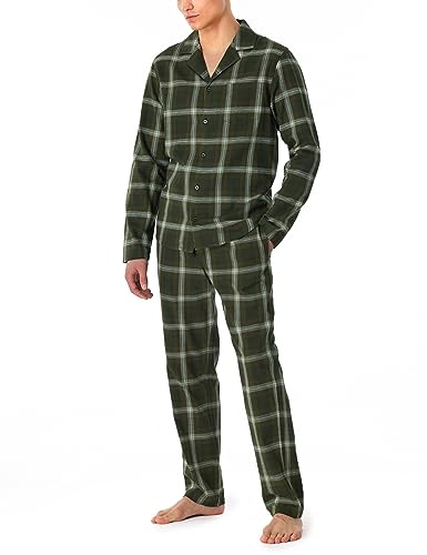 Schiesser Herren Schlafanzug lang durchgeknöpft Web Flanell-warm und weich Pyjamaset, dunkelgrün, 52 von Schiesser