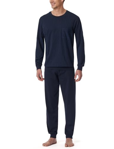 Schiesser Herren Schlafanzug lang mit Bündchen-Nightwear Set Pyjamaset, dunkelblau_182196, 58 von Schiesser
