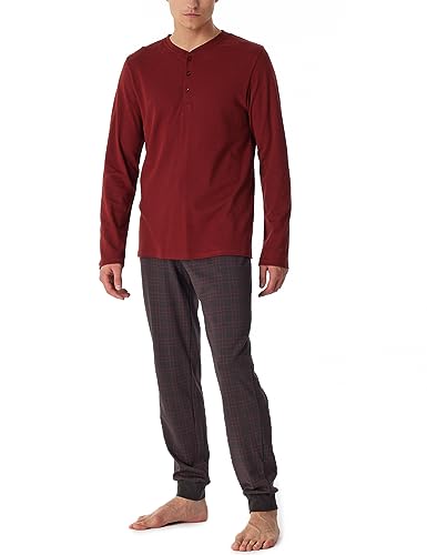 Schiesser Herren Schlafanzug lang mit Knopfleiste warme Baumwolle-Interlock Pyjamaset, Terracotta, 48 von Schiesser