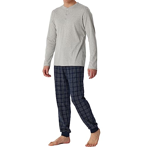 Schiesser Herren Schlafanzug lang mit Knopfleiste warme Baumwolle-Interlock Pyjamaset, grau-Mel, 62 von Schiesser