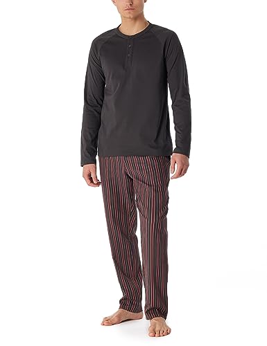 Schiesser Herren Schlafanzug lang mit Webhose und mercerizisierter Baumwolle und Knopfleiste-Premium Pyjamaset, anthrazit, 48 von Schiesser