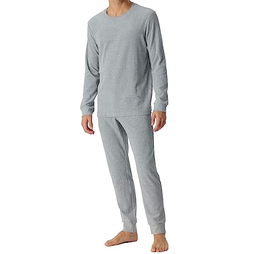 Schiesser Herren Schlafanzug lang warme und weiche Winterware-Kord Pyjamaset, grau-Mel, 52 von Schiesser