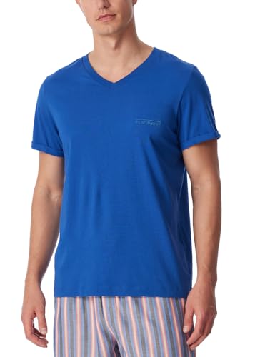 Schiesser Herren Schlafshirt Kurzarm V-Ausschnitt-Mix + Relax Pyjamaoberteil, Indigo_181185, 52 von Schiesser