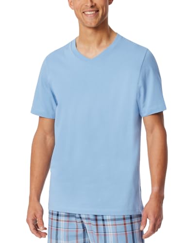Schiesser Herren Schlafshirt Kurzarm V-Ausschnitt-Mix + Relax Pyjamaoberteil, Pacific Blue_182181, 50 von Schiesser