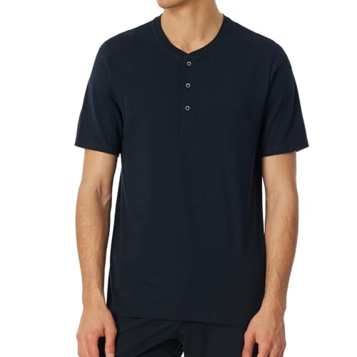 SCHIESSER Herren Schlafshirt Kurzarm mit Knopfleiste Bio-Baumwolle-Mix + Relax Pyjamaoberteil, Nachtblau_182516, 48 von Schiesser