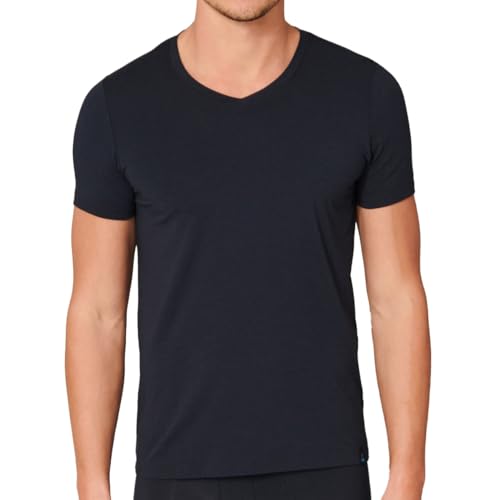 Schiesser Herren Shirt Kurzarm 1/2 Unterhemd Long Life Soft V-Neck - 149043, Größe Herren:5, Farbe:Blauschwarz von Schiesser