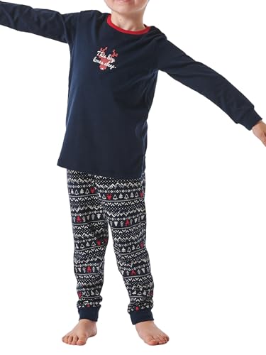 Schiesser Jungen Kinder Langer Schlafanzug-Organic Cotton Pyjamaset, Dunkelblau, 104 von Schiesser