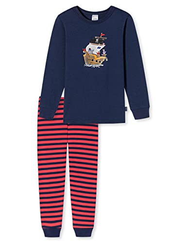 Schiesser Jungen Schlafanzug Set Pyjama Lang - 100% Organic Bio Baumwolle - Größe 92 Bis 140 Pyjamaset, Dunkelblau Gemustert_179024, 92 von Schiesser