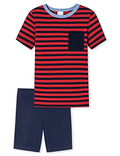 Schiesser Jungen Schlafanzug Set Pyjama Kurz - 100% Organic Bio Baumwolle - Größe 92 Bis 140 Pyjamaset, Dunkelblau Rot Gestreift_179023, 92 von Schiesser