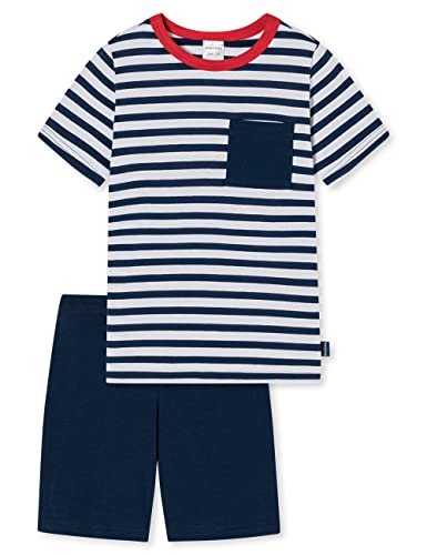 Schiesser Jungen Schlafanzug Set Pyjama Kurz - 100% Organic Bio Baumwolle - Größe 92 Bis 140 Pyjamaset, Dunkelblau Weiß Gestreift_179023, 92 von Schiesser