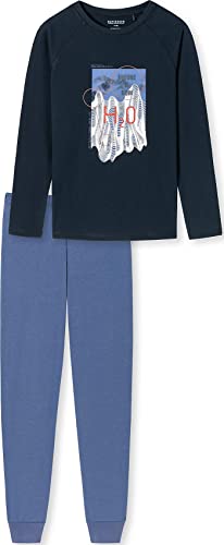 Schiesser Jungen Langer Schlafanzug-Organic Cotton Pyjamaset, Indigo (Indigo I), 140 von Schiesser