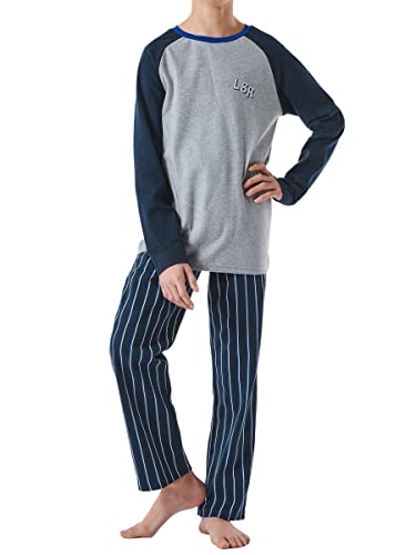 Schiesser Jungen Langer Schlafanzug-Organic Cotton Pyjamaset, grau-Mel. (grau), 164 von Schiesser