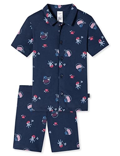 Schiesser Jungen Pyjama Kurz Pyjamaset, dunkelblau Gemustert, 98 von Schiesser