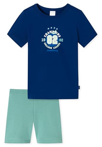 Schiesser Jungen Schlafanzug Set Pyjama kurz-100% Organic Bio Baumwolle-Größe 92 bis 140 Pyjamaset, dunkelblau_181073, 104 von Schiesser