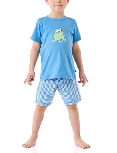 Schiesser Jungen Schlafanzug Set Pyjama kurz-100% Organic Bio Baumwolle-Größe 92 bis 140 Pyjamaset, hellblau_181067, 128 von Schiesser