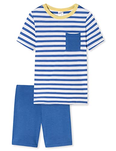 Schiesser Jungen Schlafanzug Set Pyjama Kurz - 100% Organic Bio Baumwolle - Größe 92 Bis 140 Pyjamaset, Blau Weiß Gestreift_179020, 104 von Schiesser