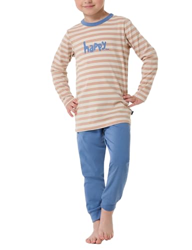 Schiesser Jungen Schlafanzug Set Pyjama lang-100% Organic Bio Baumwolle-Größe 92 bis 140 Pyjamaset, Creme_182566, 104 von Schiesser