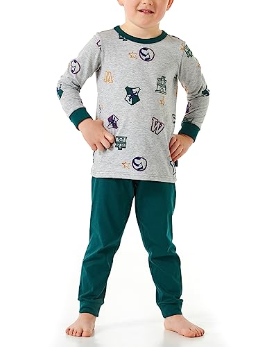 Schiesser Jungen Schlafanzug Set Pyjama lang-100% Organic Bio Baumwolle-Größe 92 bis 140 Pyjamaset, grau-Mel_180016, 104 von Schiesser