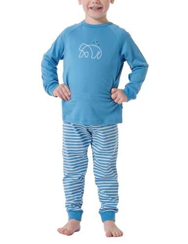 Schiesser Jungen Schlafanzug Set Pyjama lang-100% Organic Bio Baumwolle-Größe 92 bis 140 Pyjamaset, hellblau_181857, 128 von Schiesser