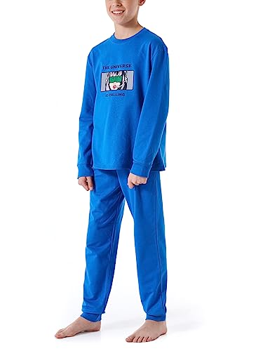 Schiesser Jungen Schlafanzug Set Pyjama Warme Qualitäten Frottee-Fleece-Interlock-Größe 140 Bis 176 Pyjamaset, Blau_179996, 152 von Schiesser