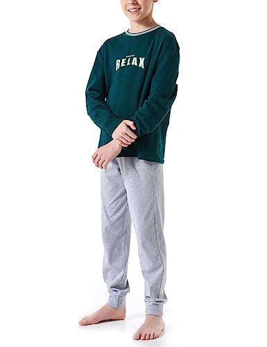 Schiesser Jungen Schlafanzug Set Pyjama warme Qualitäten Frottee-Fleece-Interlock-Größe 140 bis 176 Pyjamaset, dunkelgrün_180001 von Schiesser