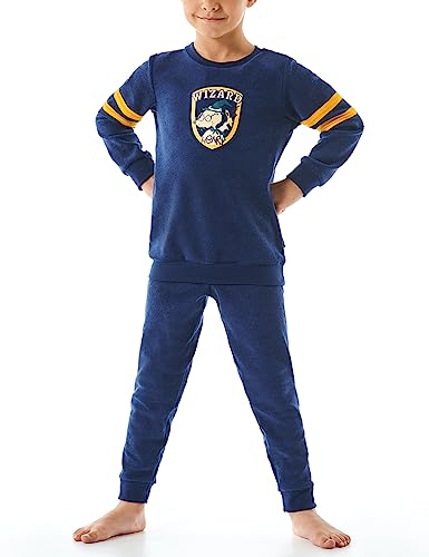 Schiesser Jungen Schlafanzug Set Pyjama warme Qualitäten Frottee-Fleece-Interlock-Größe 92 bis 140 Pyjamaset, dunkelblau_180018, 104 von Schiesser