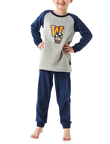 Schiesser Jungen Schlafanzug Set Pyjama warme Qualitäten Frottee-Fleece-Interlock-Größe 92 bis 140 Pyjamaset, grau-Mel_180020, 116 von Schiesser