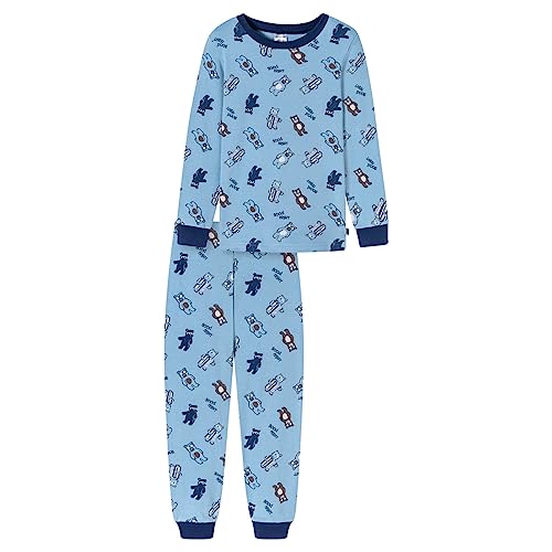 Schiesser Jungen Schlafanzug Set Pyjama warme Qualitäten Frottee-Fleece-Interlock-Größe 92 bis 140 Pyjamaset, hellblau_180009 von Schiesser