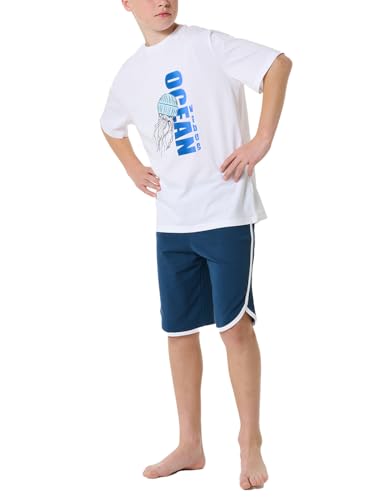 Schiesser Jungen Schlafanzug Set kurz-100% Organic Bio Baumwolle-Größe 140 bis 176 Pyjamaset, Aquarium_180994, 152 von Schiesser
