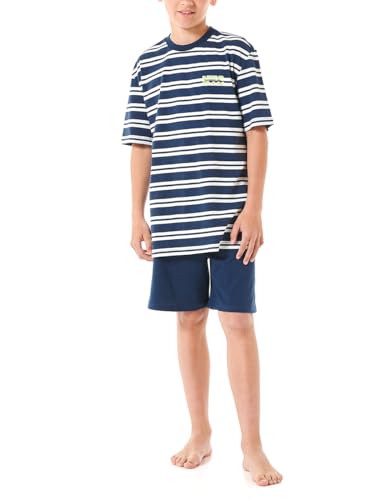 Schiesser Jungen Schlafanzug Set kurz-100% Organic Bio Baumwolle-Größe 140 Pyjamaset, Nachtblau_180997, 176 von Schiesser