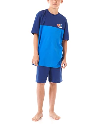 Schiesser Jungen Schlafanzug Set kurz-100% Organic Bio Baumwolle-Größe 140 bis 176 Pyjamaset, blau_180999, 164 von Schiesser