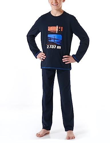 Schiesser Jungen Schlafanzug Set lang - 100% Organic Bio Baumwolle - Größe 140 bis 176, Nachtblau_179992, 140 von Schiesser