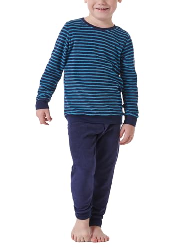 Schiesser Jungen Schlafanzug Warme Qualitäten Frottee - Fleece Interlock Größe 92 Bis 140 Pyjamaset, Dunkelblau_181866, 92 EU von Schiesser
